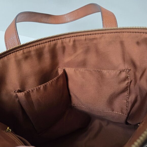 Fossil Mini Shopper Tote Black Key Pattern Brown Vegan Leather Travel Office Bag - Picture 11 of 12